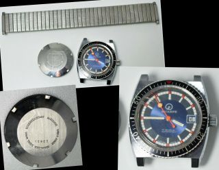 1970 ' s Aquadive Automatic ETA 2873 Blue Dial Men ' s Date Swiss Watch For Repair 5