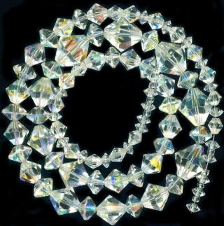 Beads Swarovski Cut Austrian Crystal Ab Flash Clear Faceted 4 - 2mm 19 " Vintage