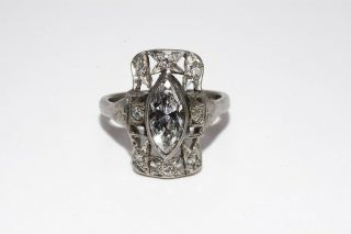 $9,  000.  94ct Antique Art Deco Natural Marquise Diamond Platinum Engagement Ring