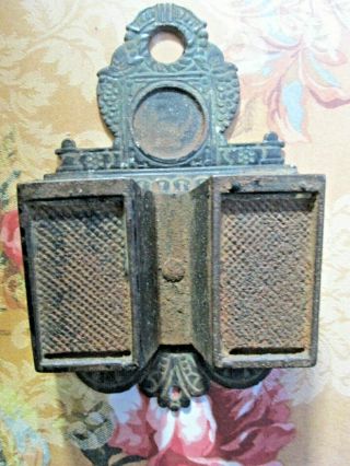 Antique Victorian Cast Iron Wall Match Safe Striker Double Pockets