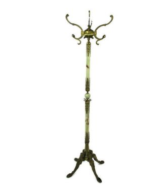 Onyx Marble Brass Hall Tree Coat Hat Rack Stand Hollywood Regency Cariatides