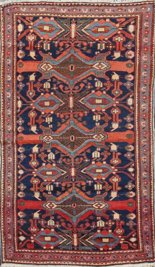 Antique Pre - 1900 Geometric Mahal Area Rug Vegetable Dye Wool Hand - Knotted 4x6 Ft