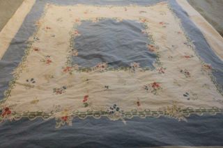 Vintage Cotton Tablecloth Blue And White W/ Tiny Flowers 46x50 Cutter