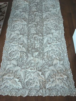 Fabulous Antique 19th C Tambour Lace Curtain Panel With Trapunto Work 12 
