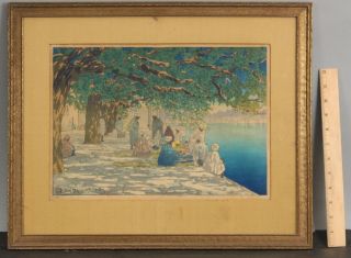 Antique Charles W.  Bartlett Silk Merchants India Woodblock Print