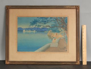 Antique 1916 Charles W.  Bartlett Udaipur India Water Palace Woodblock Print