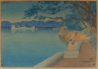Antique 1916 Charles W.  Bartlett Udaipur India Water Palace Woodblock Print 5