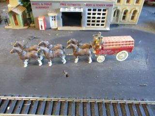 Vintage Hard To Find Ho Scale Budweizer Beer Wagon With Dog Drivers And Horses