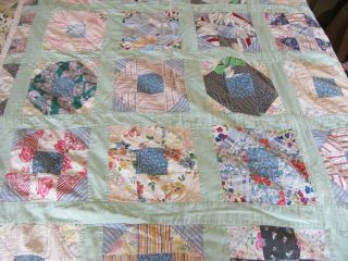 Vintage Patchwork Quilt 9 Square Pattern 64 " X 45 " Cotton
