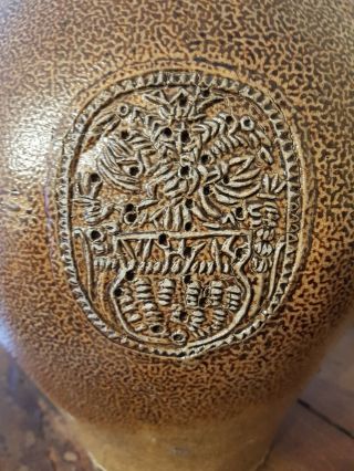 Antique Bellarmine jug Bartmannskrug 17th century tiger glazed German stoneware 2