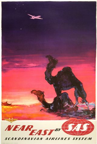 Sas Vintage Travel Poster Near East By Otto Nielsen C1955 Egypt Camels