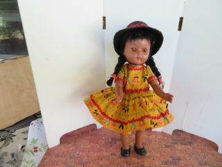 Vintage Virga Doll African American Topsy - 8 " Hard Plastic Walker - Ginny Time - Rare