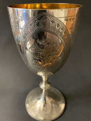 Large Victorian Silver Goblet By William Evans London 1878 Gilt,  No Inscription