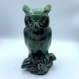 Vintage Blue Mountain Pottery Owl Figurine Green Glaze Bmp
