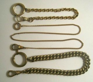 (3) Antique Vintage Gold Filled Pocket Watch Chains 2 Short 1 Germany