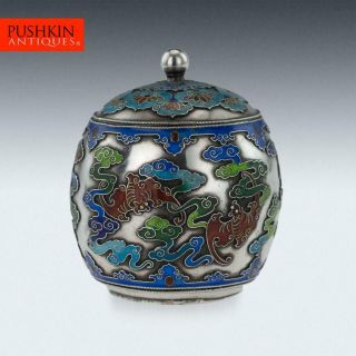 Antique 19thc Chinese Export Solid Silver & Enamel Pot With Cover C.  1880