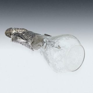 ANTIQUE 19thC GERMAN SOLID SILVER & ETCHED GLASS MASSIVE CLARET JUG c.  1890 5