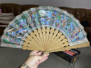Large Quality Early 19th Century Chinese Carved Wood Canton Fan