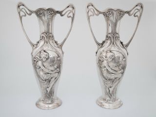 Art Nouveau Jugendstil Wmf Silverplate Pewter Vases