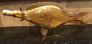 Vintage Italian Crackle Glass Large Amber Fish 15.  5 " X 6.  5 " With Cork