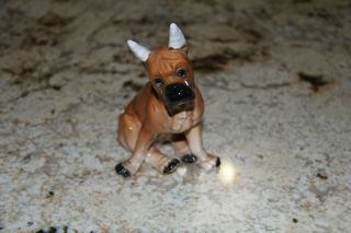 Vintage Ceramic Boxer Dog Figurine - Bandaged Ears And Tail - Crying