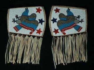 Native American Beaded Arm Wrist Cuff Band Pair - Plateau - Early 20th C.