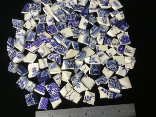 Broken China Mosaic Tiles Blue & White Vtg Mixed Blues 110,  Pc.  4 Patterns