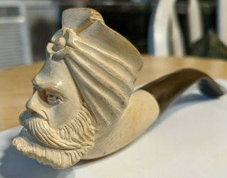 Vintage Smoking Tobacco Pipe Carved Genie,  Man Head About 5 1/2 Inches Long
