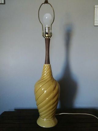 Vintage Mcm Mid Century Modern Wood Neck Swirl Lamp