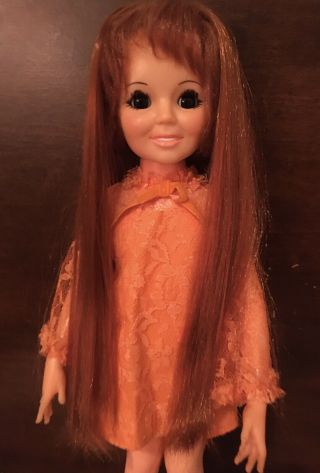 Vintage 1969 Ideal Crissy Doll W/ Orange Dress