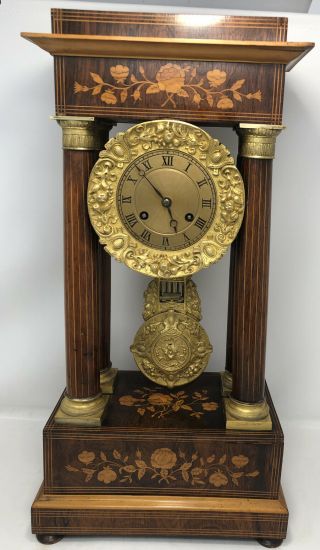 Antique French Boulle Mantel Clock Roses Inlaid Mantle Clock By Henri Marc 191w