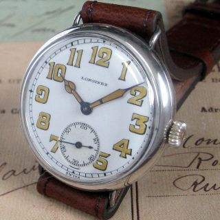 Mens 1915 Longines Wwi Military Sterling Silver Swiss Made Trench Watch
