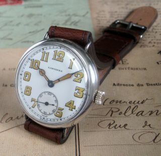 Mens 1915 Longines WWI Military Sterling Silver Swiss Made TRENCH Watch 4