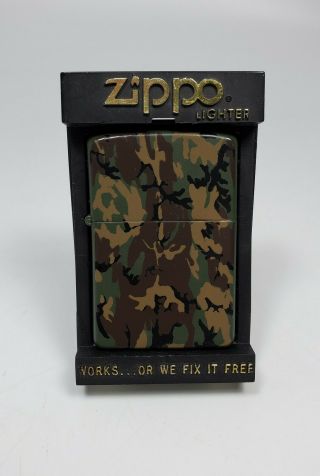 Vintage 1985 Zippo Lighter Camouflage Marked \\\ \\ With Imperfect Box