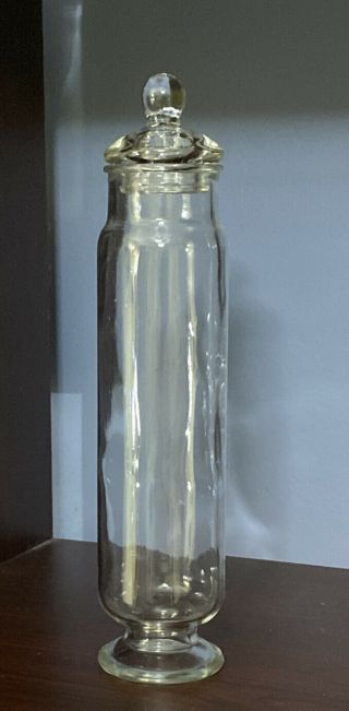 Vintage Clear Glass Apothecary Jar 9.  5 " Tall With Lid Pedestal Candy Jar