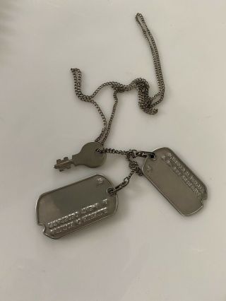 Vtg Military Metal Dog Tags Identification With Key