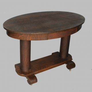 Antique Oval Oak Library Table Or Small Desk