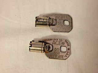 Vintage 2 Ace Chicago Lock Co.  Tubular Vending Machine Barrel Keys Pair Xx5685