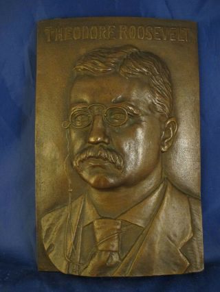 President Theodore Roosevelt Antique Signed Bronze Plaque Jno Williams Foundry