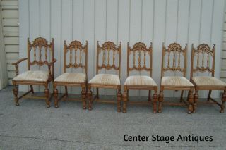 60973 Set 6 Antique Oak Dining Room Chairs