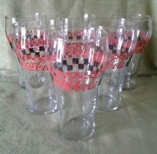 Vntg Coca Cola Glasses/tumblers,  Set Of 6 - Red Letter W/ Red & Black Checkers