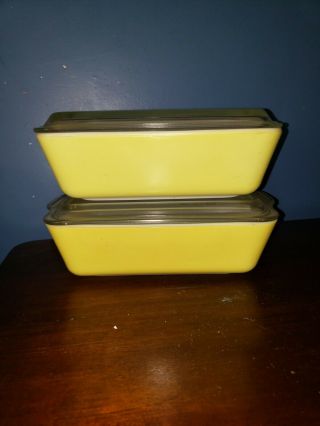 Vintage Pyrex 503 503 - B Yellow Refrigerator Casserole Dish With Lid,  Set Of Two