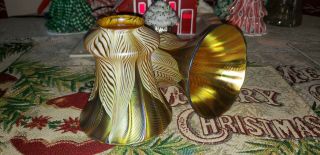 Antique Signed Quezal Iridescent Glass Lamp Shades 2 1/4 " Fit