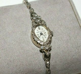 Bulova 14k Solid White Gold Vintage Ladies Watch - Diamond - 23 Jewels