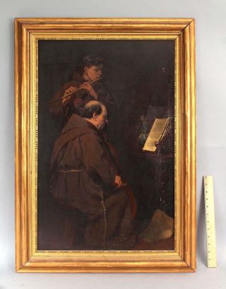 19thc Antique William Magrath Genre Oil Painting Monk Musicians Cello & Flute