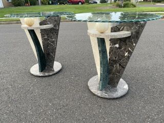 Post Modern Vintage Italian Marble Sculptured End Side Table W/ Glass