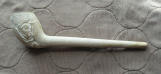 Antique Complete Stem Clay Pipe With Engraved Designed Bowl 6 " Long
