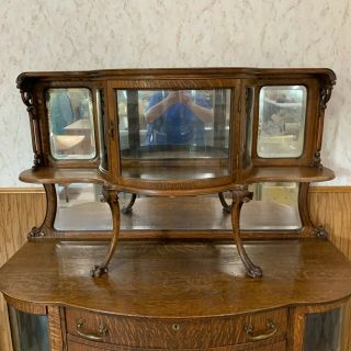 Antique Quarter Sawn Oak Sideboard with Curved Glass Doors & Claw Feet 2