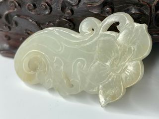 Perfect Chinese Qing Period Carved White Jade Antique Flower Pendant