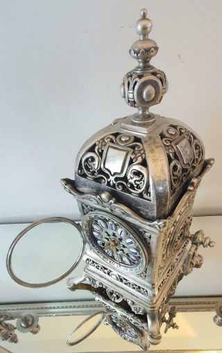 Antique French mantle Clock Cubed Silvered Bronze 8 Day Garniture Set 6